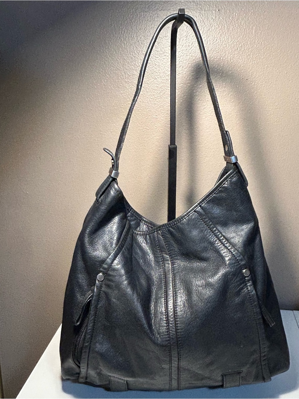 Perlina New York Black Leather Hobo Shoulder Bag Y2K